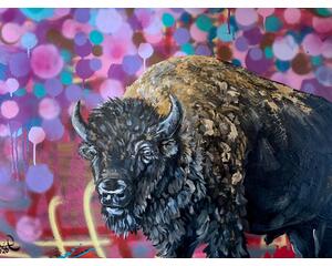 "Bison Land" Original Chris Wakefield Mixed Media Painting On Canvas 